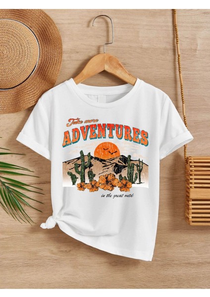 Rahat Kalıp Pamuklu Baskılı Beyaz Çocuk T-Shirt