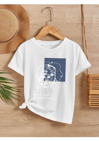 Rahat Kalıp Pamuklu Baskılı Beyaz Çocuk T-Shirt