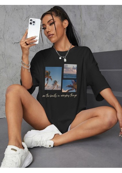 Manzara Baskılı Oversize Tshırt fiyatları