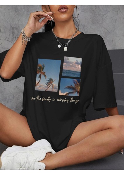 Manzara Baskılı Oversize Tshırt modelleri