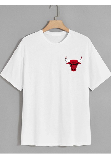 Kırmızı Boğa Baskılı Oversize Tshırt