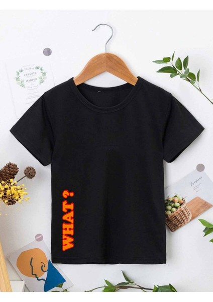 Rahat Kalıp Pamuklu Baskılı Siyah Çocuk T-Shirt