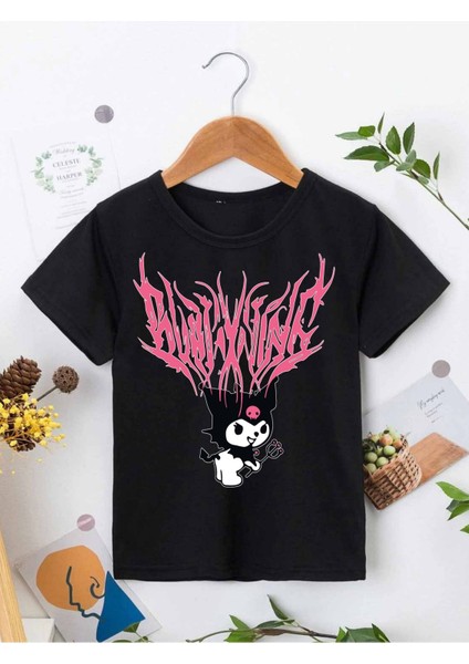 Rahat Kalıp Pamuklu Baskılı Siyah Çocuk T-Shirt