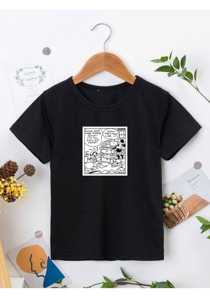Rahat Kalıp Pamuklu Baskılı Siyah Çocuk T-Shirt
