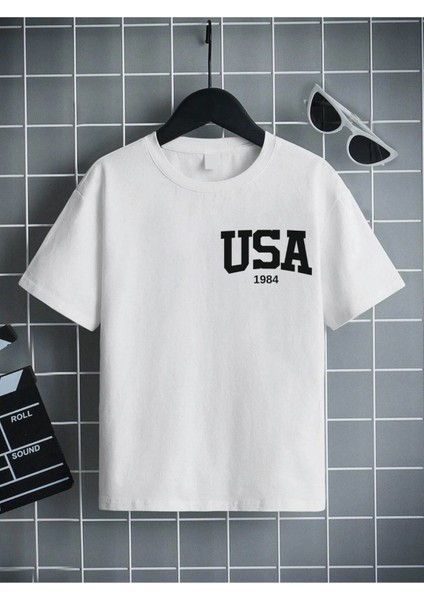 Rahat Kalıp Pamuklu Baskılı Beyaz Çocuk T-Shirt