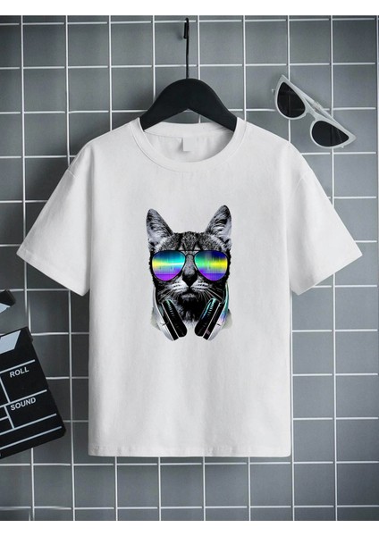Rahat Kalıp Pamuklu Baskılı Beyaz Çocuk T-Shirt