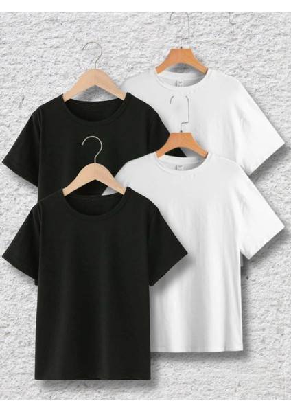 Çocuk Oversize Düz Basıc Pamuklu Bisiklet Yaka Tişört