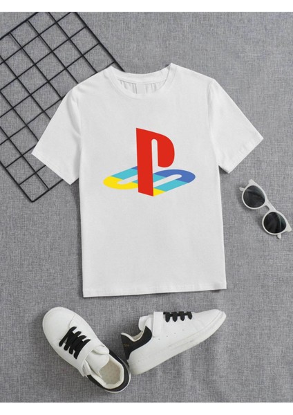 Rahat Kalıp Pamuklu Baskılı Beyaz Çocuk T-Shirt