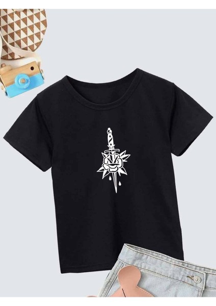 Rahat Kalıp Pamuklu Baskılı Siyah Çocuk T-Shirt