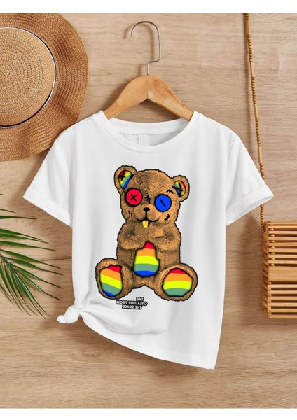 Rahat Kalıp Pamuklu Baskılı Beyaz Çocuk T-Shirt