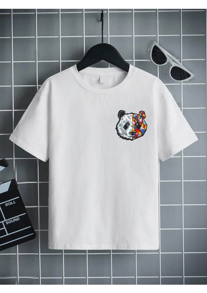 Rahat Kalıp Pamuklu Baskılı Beyaz Çocuk T-Shirt