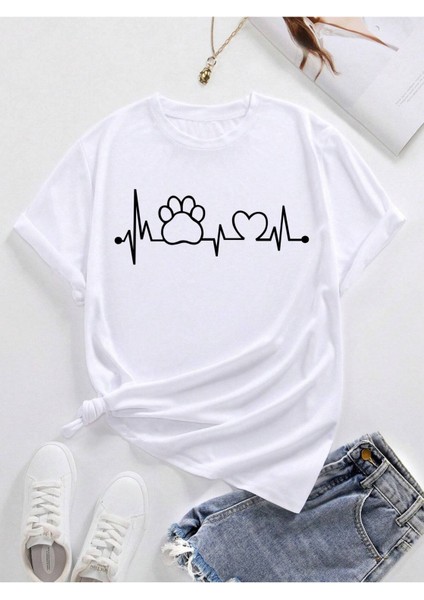 Pati Kalp Baskılı Oversize Tshırt