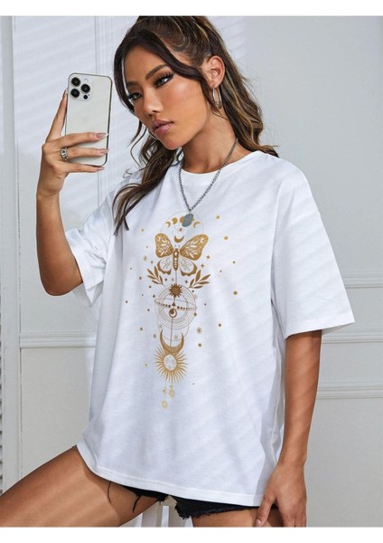 Çizim Kelebek Baskılı Oversize Tshırt fiyatları