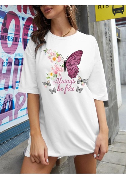 Bee Free Baskılı Oversize Tshırt