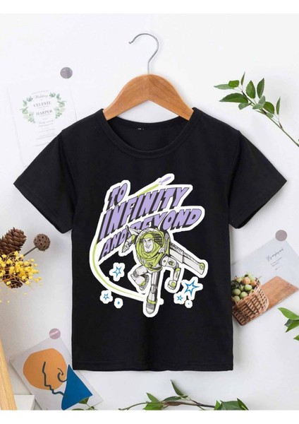 Rahat Kalıp Pamuklu Baskılı Siyah Çocuk T-Shirt