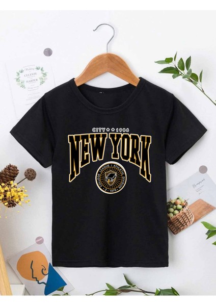 Rahat Kalıp Pamuklu Baskılı Siyah Çocuk T-Shirt