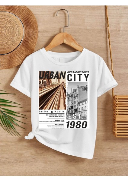 Rahat Kalıp Pamuklu Baskılı Beyaz Çocuk T-Shirt