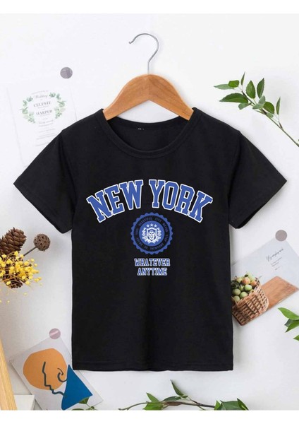 Rahat Kalıp Pamuklu Baskılı Siyah Çocuk T-Shirt