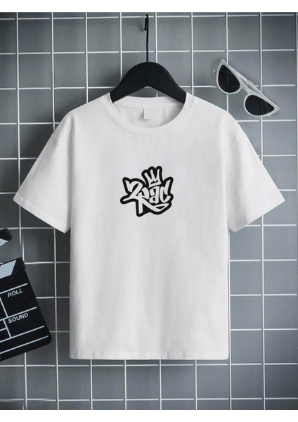Rahat Kalıp Pamuklu Baskılı Beyaz Çocuk T-Shirt