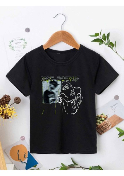 Rahat Kalıp Pamuklu Baskılı Siyah Çocuk T-Shirt