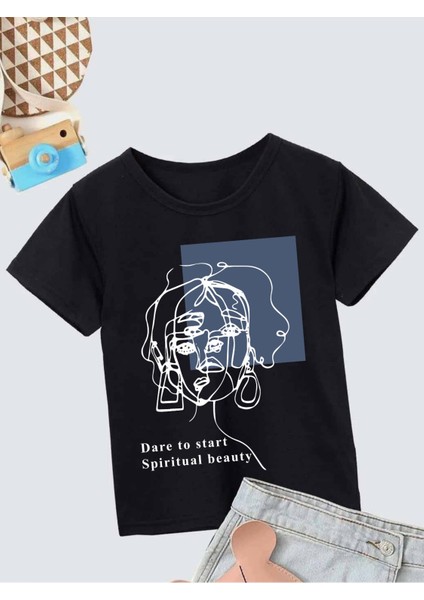Rahat Kalıp Pamuklu Baskılı Siyah Çocuk T-Shirt