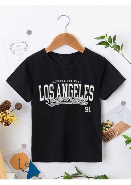 Rahat Kalıp Pamuklu Baskılı Siyah Çocuk T-Shirt