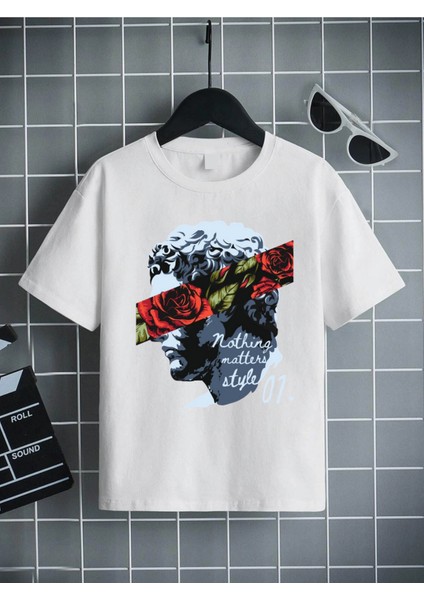 Rahat Kalıp Pamuklu Baskılı Beyaz Çocuk T-Shirt