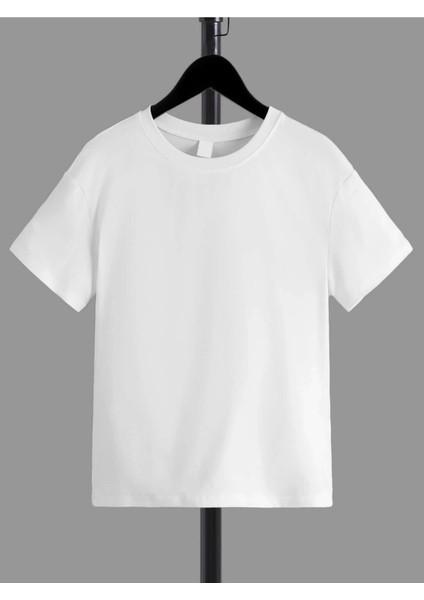 Rahat Kalıp Pamuklu Düz Beyaz Çocuk T-Shirt