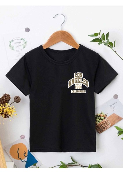 Rahat Kalıp Pamuklu Baskılı Siyah Çocuk T-Shirt