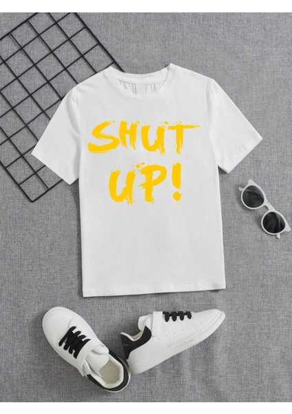 Rahat Kalıp Pamuklu Baskılı Beyaz Çocuk T-Shirt