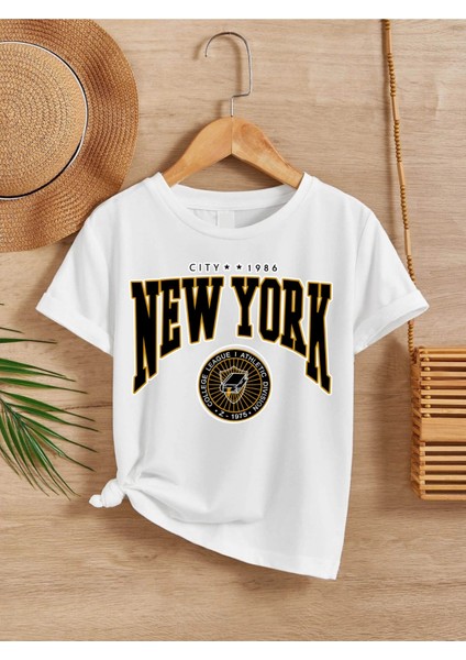 Rahat Kalıp Pamuklu Baskılı Beyaz Çocuk T-Shirt