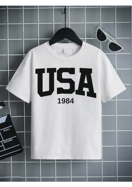 Rahat Kalıp Pamuklu Baskılı Beyaz Çocuk T-Shirt