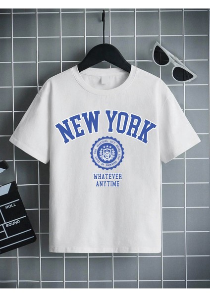 Rahat Kalıp Pamuklu Baskılı Beyaz Çocuk T-Shirt