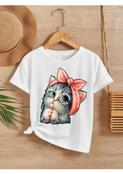 Rahat Kalıp Pamuklu Baskılı Beyaz Çocuk T-Shirt