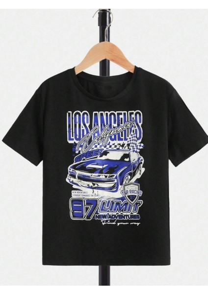 Rahat Kalıp Pamuklu Araba Baskılı Çocuk T-Shirt