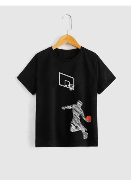Rahat Kalıp Pamuklu Basketbol Baskılı Çocuk T-Shirt