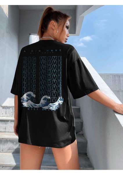 Dalga Baskılı Oversize Tshırt