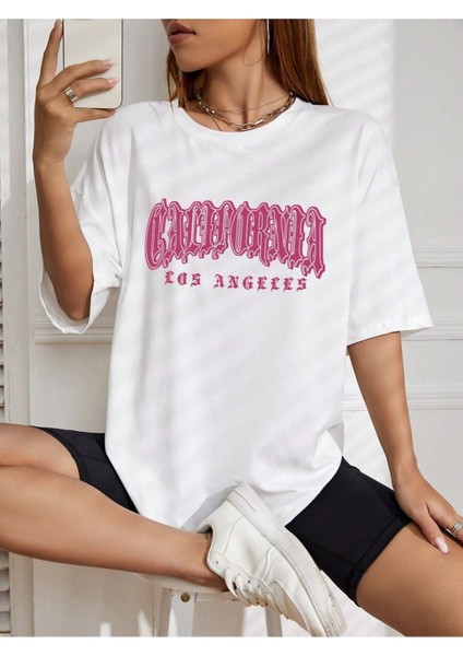 Pınk Calıfornıa Baskılı Oversize Tshırt
