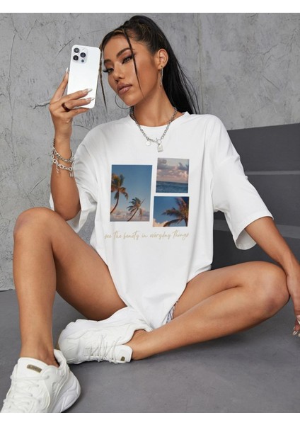 Manzara Baskılı Oversize Tshırt fiyatları
