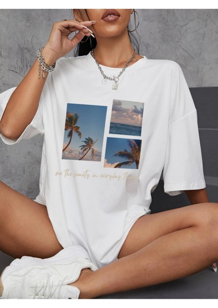 Manzara Baskılı Oversize Tshırt modelleri