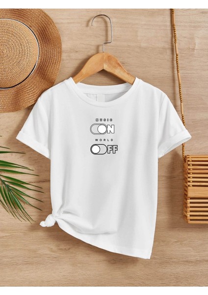 Rahat Kalıp Pamuklu Baskılı Beyaz Çocuk T-Shirt