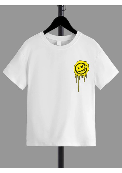 Rahat Kalıp Pamuklu Baskılı Beyaz Çocuk T-Shirt