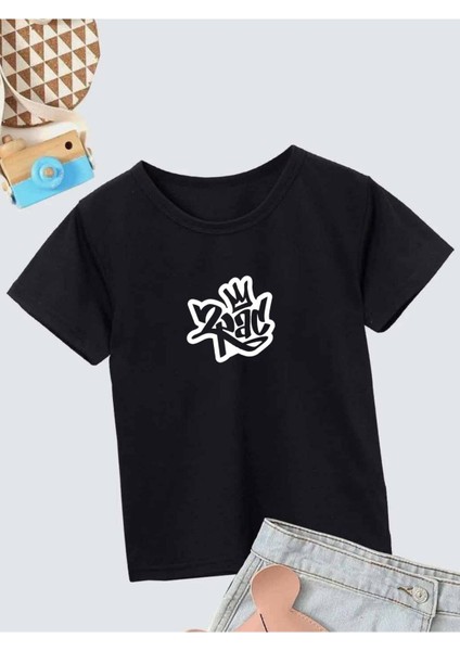 Rahat Kalıp Pamuklu Baskılı Siyah Çocuk T-Shirt