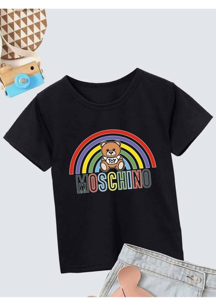 Rahat Kalıp Pamuklu Baskılı Siyah Çocuk T-Shirt