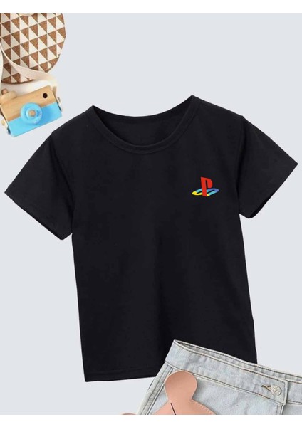 Rahat Kalıp Pamuklu Baskılı Siyah Çocuk T-Shirt