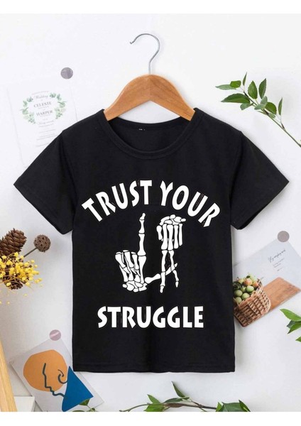 Rahat Kalıp Pamuklu Baskılı Siyah Çocuk T-Shirt