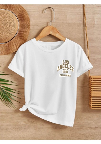 Rahat Kalıp Pamuklu Baskılı Beyaz Çocuk T-Shirt