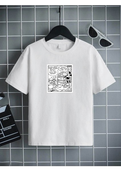 Rahat Kalıp Pamuklu Baskılı Beyaz Çocuk T-Shirt