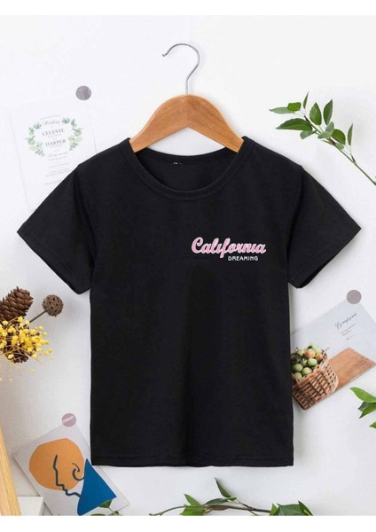 Rahat Kalıp Pamuklu Baskılı Siyah Çocuk T-Shirt