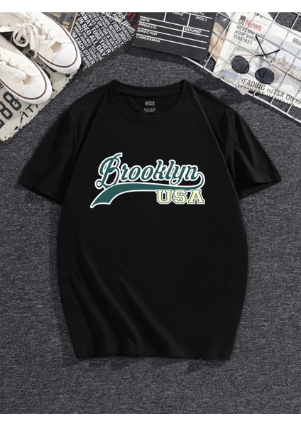 Oversize Brooklyn Pamuklu Bisiklet Yaka Tişört